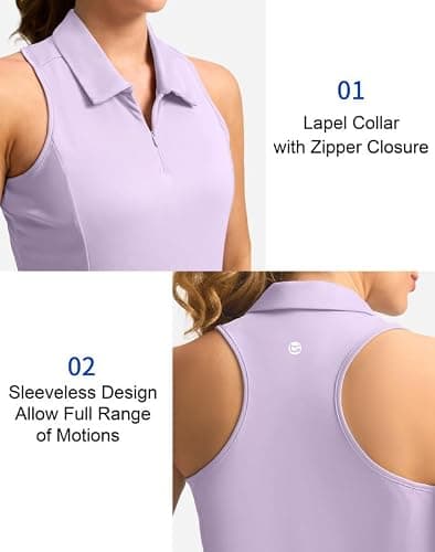 Women's Sleeveless Golf Shirt Zip Up Quick Dry Collared Tank Tops Racerback Tennis Athletic Polo Shirts for Women thumbnail 4