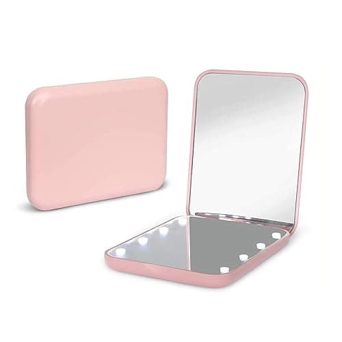 Kintion Pocket Mirror, 1X/3X Magnification LED Compact Travel Makeup Mirror with Light for Purse, 2-Sided, Portable, Folding, Handheld, Small Lighted Mirror for Gift, Pink - Image 1
