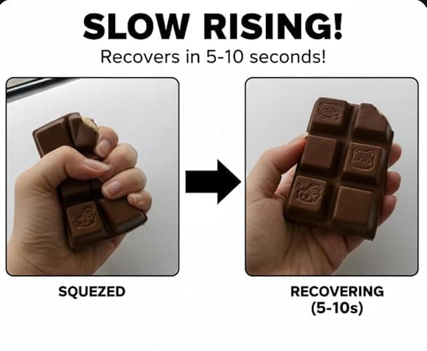 Realistic Chocolate Bar Squishy Slow Rising PU Foam Squeeze Toy, Sweet Scented Fake Food Fidget for Stress Relief, Kawaii Desk Decor Funny Prank Gift for Adults (Chocolate) thumbnail 6
