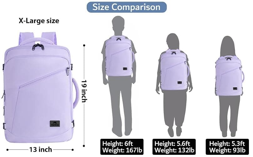 MATEIN Carry on Backpack for Women, 40L Heavy Duty Travel Backpack Airplane Approved, Expandable Simple Fashion Daypack, Frequent Traveler Gifts, Light Purple thumbnail 8