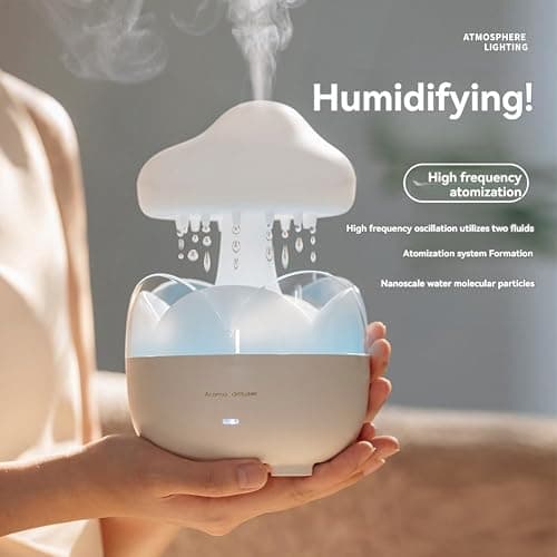 Cenroelon Rain Cloud Humidifier Water Drip Humidifier with Remote Oil Diffusers Lamp Mushroom Humidifier for Bedroom US Plug thumbnail 3