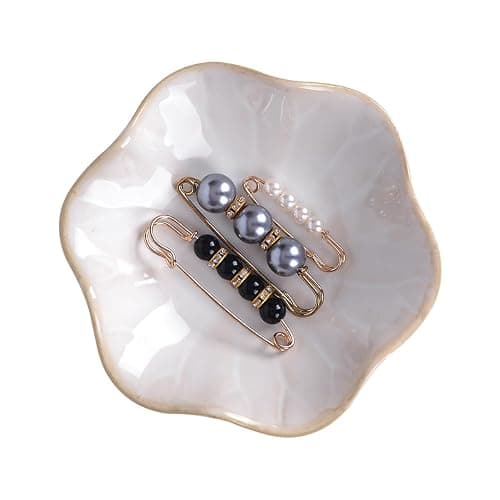 White Ceramic Jewelry Dish, Lotus Leaf-Shaped Trinket Tray and Ring Holder, Decorative Key Bowl, Elegant Home Decor Accent Piece (White) thumbnail 8