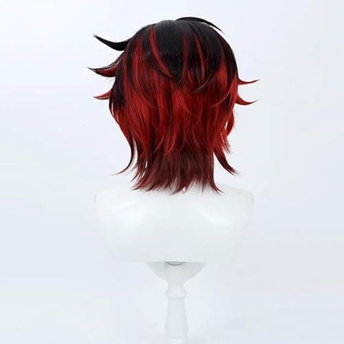 TEDPRBGE Short Black Mix Red Wig Short Straight Wigs Layered Wig with Bangs Heat Resistant Role Play Cosplay Show Wigs (Black Red) thumbnail 4