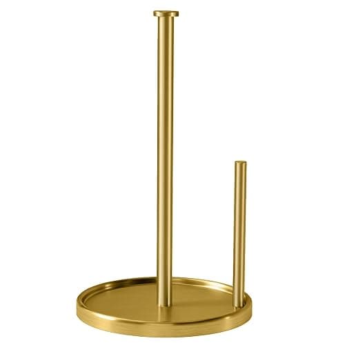 Paper Towel Holder Countertop, Standing Paper Roll Holder with Anti Slip Weighted Base, Stainless Steel Freestanding Paper Towel Holder for Kitchen, Gold - Image 1