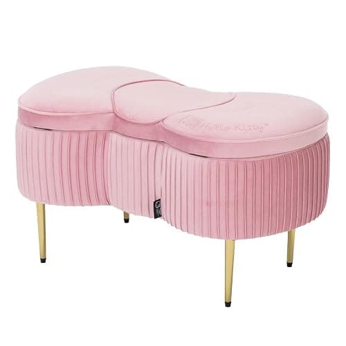 Impressions Vanity Hello Kitty Bow Velvet Storage Bench for Bedroom and Living Room, Luxurious Design Foam Padded Upholstered Ottoman Bench Seat Organizer with Gold Metal Legs (Pink) thumbnail 5