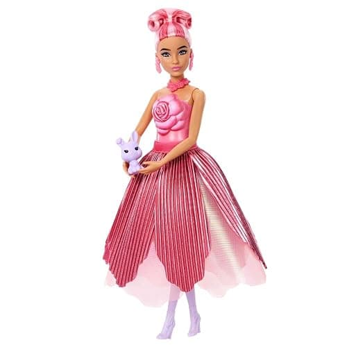 Barbie Petal Pop Scented Doll with Rose Dress & Accessories, Bouquet Reveal with Pet Bunny & Surprises Like Watering Can, Necklace & Earrings​​​ thumbnail 6