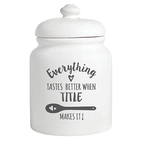 Personalized Planet Everything Tastes Better When Blank Makes It Ceramic Cookie Jar with Custom Name Printed on Ivory Chip Resistant Stoneware Container with Airtight Lid, 6.5x10.5 thumbnail 3
