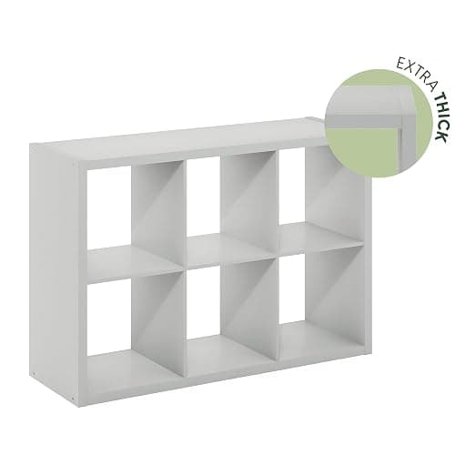 Furinno CUBICLE Book Shelf, 6-Cube Bookshelf, Thick Frame Horizontally & Vertically Reversible Bookcase with Open Back, 14.6" x 44" x 30", for Living Room, Bedroom, Home Office, Light Grey thumbnail 7