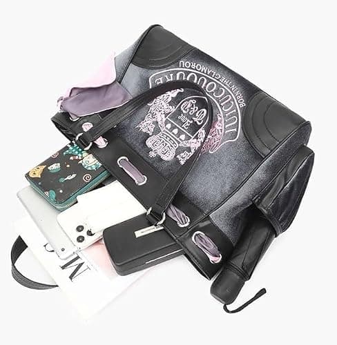 LAKEDREAM Y2K Women Vintage Retro Chic Embroidery Velvet Shoulder Bag Large Capacity E-girls Tote Bags Shopping Handbags - Gray thumbnail 3