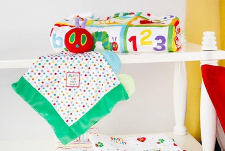 The Very Hungry Caterpillar Snuggle Blanket with Rattle and Crinkle, Green with Colorful Dot, 10 inch Square thumbnail 2