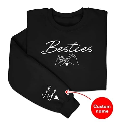 PRINT9GIFT Personalized Best Friend Sweatshirts Custom Name On Sleeve BFF Besties Matching Hoodies for Best Friends Birthday Anniversary White thumbnail 4
