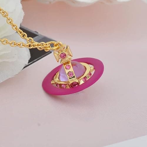 ZHAOZHAO Colorful Saturn Necklace for Women - Gold Light Purple Saturn Pendant - Punk Style thumbnail 2