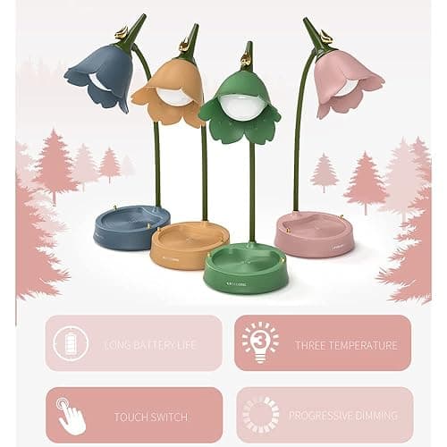 MAGICKK Flower LED Desk Lamp Cordless Table Light Adjustable Gooseneck Dimmable Touch Rechargeable Battery Student Bedroom Room Lighting Table Light House Decor (Pink) - Pink thumbnail 7