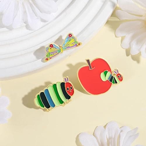4 Pcs Hungry Caterpillar Strawberry Brooch Pins for Women Men Clothes Hat Accessories Cute Caterpillar Apple Pin Set Aesthetic Gifts thumbnail 6