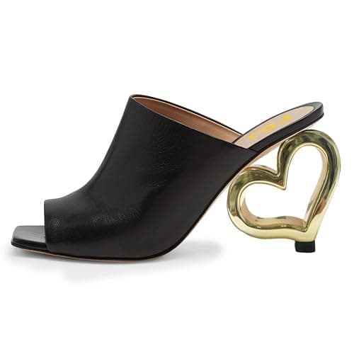 FSJ Women Classic Wide Straps Peep Toe Mules Heart Shape High Heel Slip On Summer Casual Slipper Shoes Size 4-15 US - Image 1