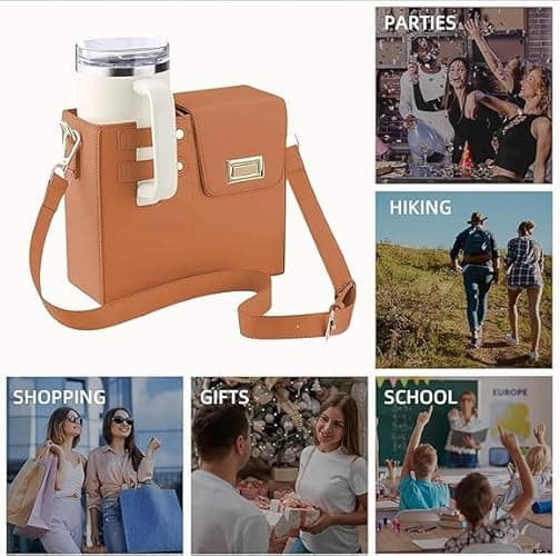 Stanley Outdoor Portable Crossbody Cup Storage Bag with Purse, Crossbody Bag for Stanley Bottle - Khaki thumbnail 6