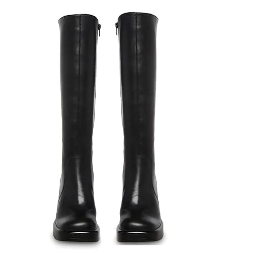 SOVANYOU Black Leather Boots Platform Boots for Women Fashion Square Toe Chunky Block Heeled Boots Side Zip thumbnail 3