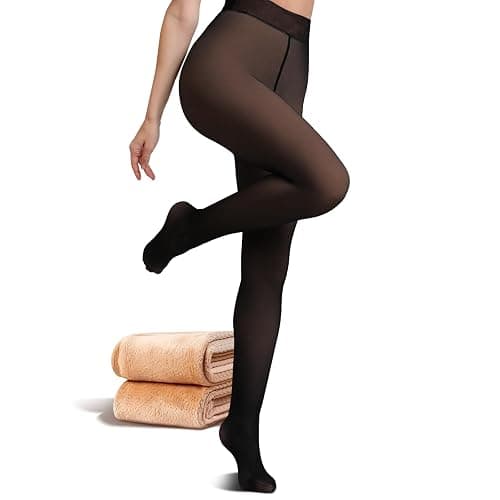 JIZ Translucent Fleece Lined Tights Women, Thermal Tights for Women, Pantyhose Leggings, Warm Sheer Tights for Women Winter (Small, Dark Black) - Image 1