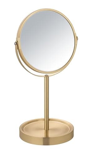 WENKO Standspiegel Mod. Alata Gold matt, Kosmetikspiegel mit 3-Fach Vergrößerung, stufenlos schwenkbar, mit Ablage, Ø 17 cm - Image 1