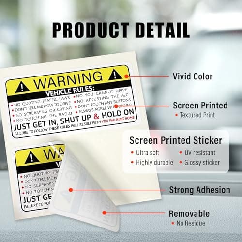 GRITKULTURE Funny Passenger Rules Vehicle Safety Warning Decal Stickers 2 Pack 1.8 inch X 3.7 inch Vinyl for Car, Dash, Truck, Window, Tumblers, Graphic Bumper for Laugh thumbnail 4