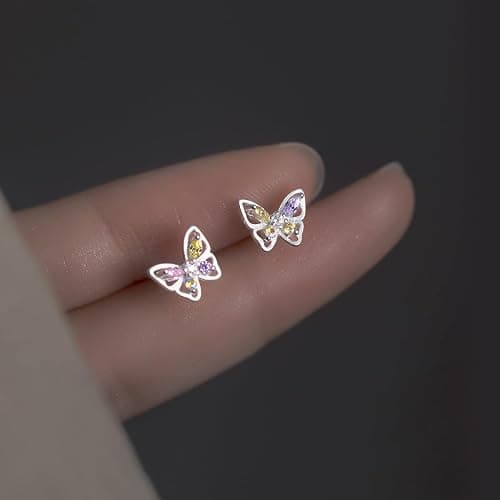 Pargleev Cute Butterfly Stud Earrings Sterling Silver 925 Dainty Cubic Zriconia Crystal Studs Gifts for Women Girls thumbnail 2