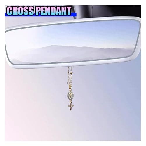 KPFILEH Car Steering Wheel Rosary Charm Accessory, Alloy Cross Car Rear View Mirror Charm, Religious Automotive Interior Hanging Decoration Pendant for Women, Men(Heart) thumbnail 3