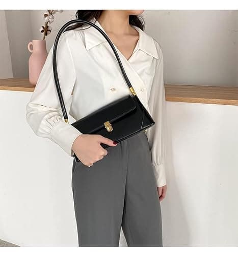 Women Shoulder Bags Vintage Handbag Retro Classic Small Purse 90s Buckle Closure thumbnail 2