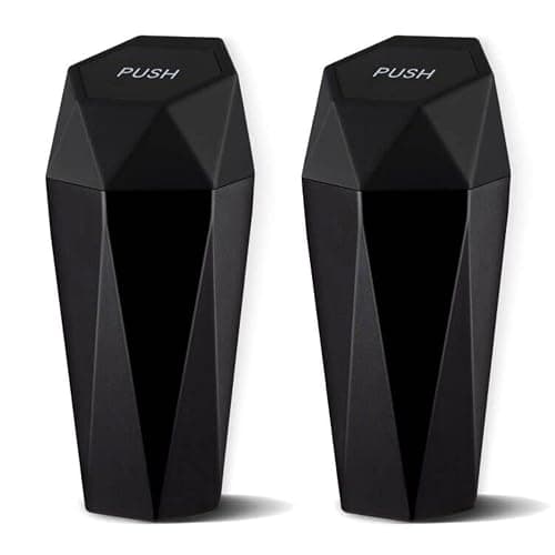 JUSTTOP Car Trash Can with Lid, Diamond Design Small Automatic Portable Trash Can, Easy to Clean, Used in Car Home Office Interior Accessories, 2PCS (Black) - Image 1