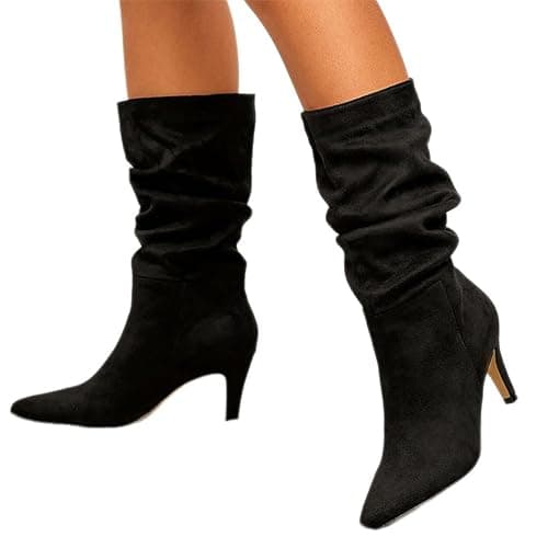 seiveini Stiefel Damen Hohe Stiefel Elegant Spitzen Stiefel mit Hohem Absatz Klassische Wildleder Stiefel Langschaft Damen Winterstiefel Herbststiefel Cowboy Stiefel mit Kitten-Heel thumbnail 7