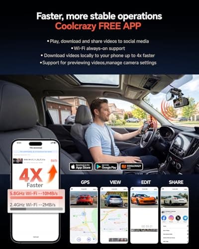 Coolcrazy 4K Dash Cam Front and Rear, STARVIS Sensor, Free 128GB Card Included, 5GHz WiFi-up to 20MB/s, Dual Dash Camera for Cars, Built-in GPS, G-Sensor, WDR/HDR Super Night Vision, 24H Parking Mode thumbnail 8