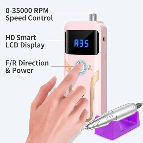 Electric Nail Drill, DELIFO Portable Nail Drill Professional 35000 RPM Nail File Machine Rechargeable Pedicure Acrylic Nails Polishing Tools with Bits LED Display for Home Salon Manicure thumbnail 7