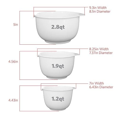 GLAD Mixing Bowls with Pour Spout, Set of 3 | Nesting Design Saves Space | Non-Slip, BPA Free, Dishwasher Safe Plastic | Kitchen Cooking and Baking Supplies, White thumbnail 3