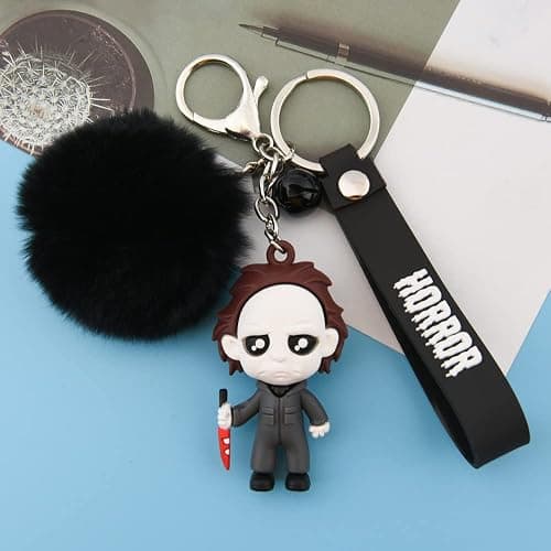 Halloween Skull Keychain Horror Movie Key Rings with Plush & Small Bell ﻿ thumbnail 8