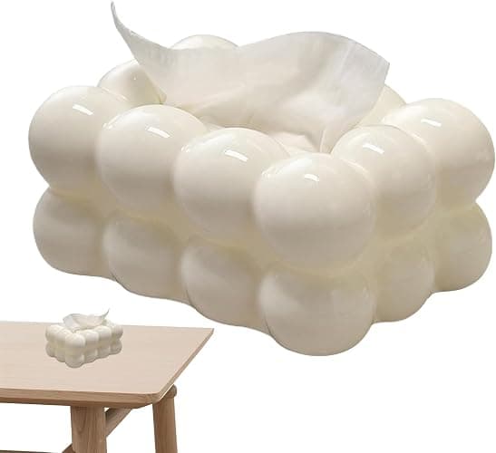 Bubble Tissue Box Cover Rectangle, Decorative Tissue Box Holder Rectangular for Tabletop, Living Room, Bedroom, Bathroom and Car Decor (White) thumbnail 7