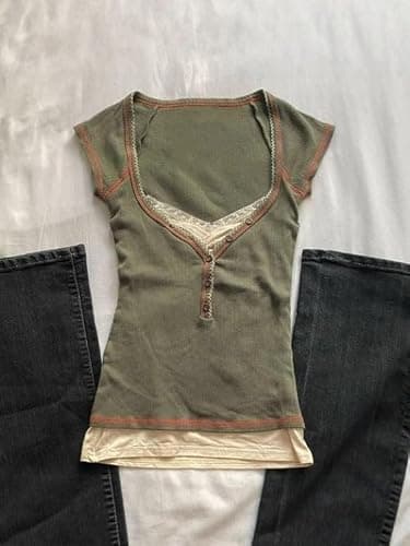 Whimsy twee Clothes Women Cute Summer Vintage Scoop Neck Cotton Y2k Grunge 2000s Short Sleeve Top thumbnail 4