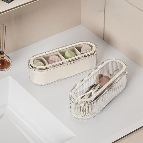 Siehpa3 Makeup Brush Holder Organizer, Clear Acrylic Makeup Sponges Organizer, Cosmetic Storage Case with Lid, Display Case for Vanity thumbnail 7