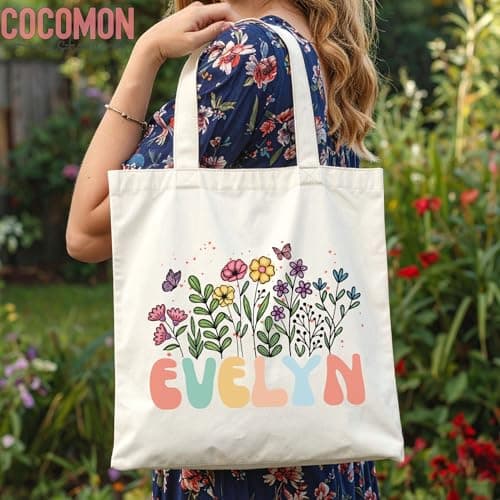 Personalized Custom Name Tote Bag - Custom Tote Shopper - Premium Durable Canvas, Reusable, Eco-Friendly- Ideal Gift for Women, Bridesmaids, Teachers, Nurses - Customizable (Medium Bag) thumbnail 2