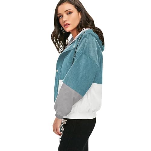 ZAFUL Women's Corduroy Loose Jacket Vintage Raglan Sleeve Casual Coat Hooded Windbreaker thumbnail 3