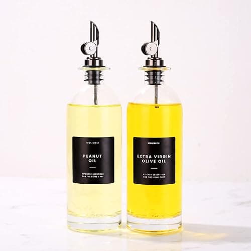 Molimoli Oil and Vinegar Dispenser with Metal Pour Spout, Weighted Pourer, Glass Bottle Dispenser for Kitchen, Olive Oil Cruet, Glass Olive Oil Bottle | 500ml, Set of 2 - 500ml, Set of 2 - Black thumbnail 7
