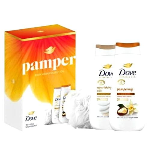 Dove Pamper Duo Gift Set, Advanced Care Body Wash Set with Shower Puff, 2 x 225ml - Image 1