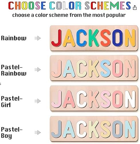 AZUFEMOS Personalized Name Puzzle for Kids, Personalized Baby Gifts Name Puzzles for Toddlers 1-3, 1st Birthday for Girls & Boys Wooden Alphabet & Shape Puzzle Montessor Toys for Kids - Number Puzzle thumbnail 5