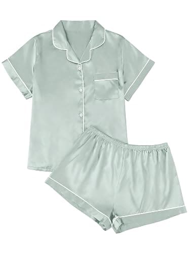 LILLUSORY Silk Satin Pajama Set for Women 2 Piece Lounge Pjs Winter Matching Summer Sleepwear Button Down Shirt Shorts - Image 1