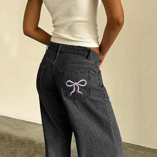 Flvsun Women's Low Waisted Baggy Jeans Wide Straight Leg Casual Loose Denim Pants Y2K Trendy. thumbnail 5