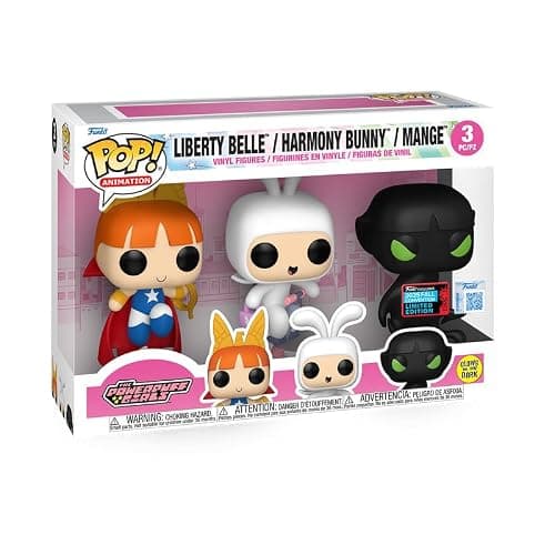 Funko Pop! Animation Powerpuff Girls Liberty Belle, Harmony Bunny, Mange 3-Pack, Glow in Dark Special Edition, 4-5.3 inches - Image 1