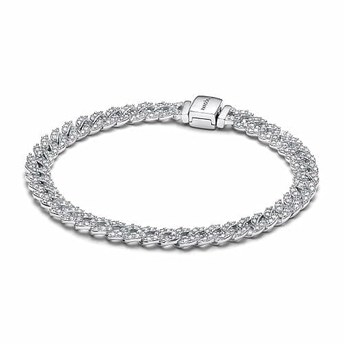 PANDORA Timeless Pavé Cuban Chain Bracelet - Sterling Silver Bracelet with Cubic Zirconia - Jewelry for Women - Includes Gift Box thumbnail 2