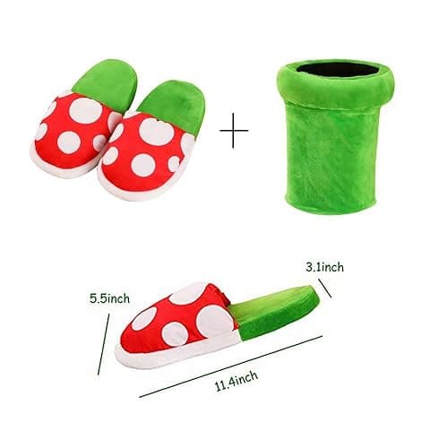 Piranha Plants Plush Home Wear Hausschuhe Cannibal Flower Shape Cosplay Schuhe/Dot Muster Hausschuhe Loafer mit Pipe Topflappen für Erwachsene Teens Home Schuhe Weihnachtsgeschenke thumbnail 5