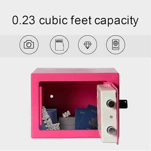 Jssmst Small Safe Box for Money - 0.23CF Mini Safe with Electronic Keypad, Lockable Box for Home Security and Personal Storage, 9.06 x 6.69 x 6.69 inch, Pink thumbnail 5