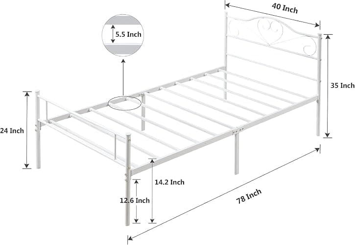 VECELO 14 Inch Twin Size Metal Platform Bed Frame with Headboard and Footboard, Heavy Duty Mattress Foundation with Steel Slats Support, No Box Spring Needed, White - White - Twin - Basic Bed Frame thumbnail 2