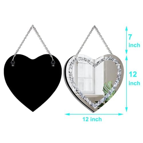 DMDFIRST Heart Shaped Silver Glass Mirror 2 Pack 12x12inch Crystal Crush Diamond Decor Chain Mirror for Wall Decoration thumbnail 3