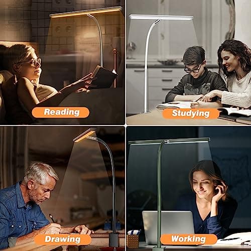 Airlonv LED Desk Lamp for Office Home, Eye-Caring Desk Light with Stepless Dimming Adjustable Flexible Gooseneck, 10W USB Adapter Desk Lamp with Clamp for Reading, Study, Workbench (Black) thumbnail 5